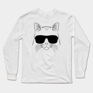 Cool Cat Illustrative Design Black Long Sleeve T-Shirt